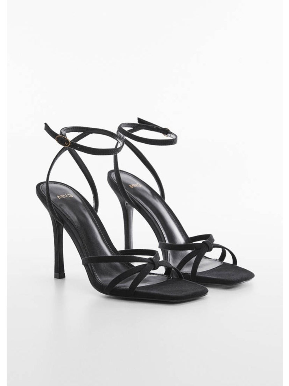 NWT Mango Black Strappy Knot-Front Stiletto Sandals 40/9